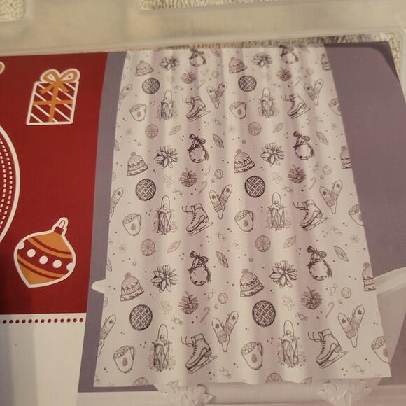 Winter Themed Bathroom Shower Curtain 13 Piece Set NWT 72" x 72" Skates Mittens - Picture 3 of 5